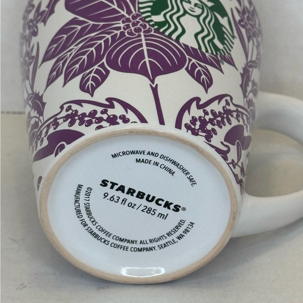 Starbucks 2017 Holiday Mug  Purple Poinsettia and Holly Berry Floral design - Picture 3 of 5